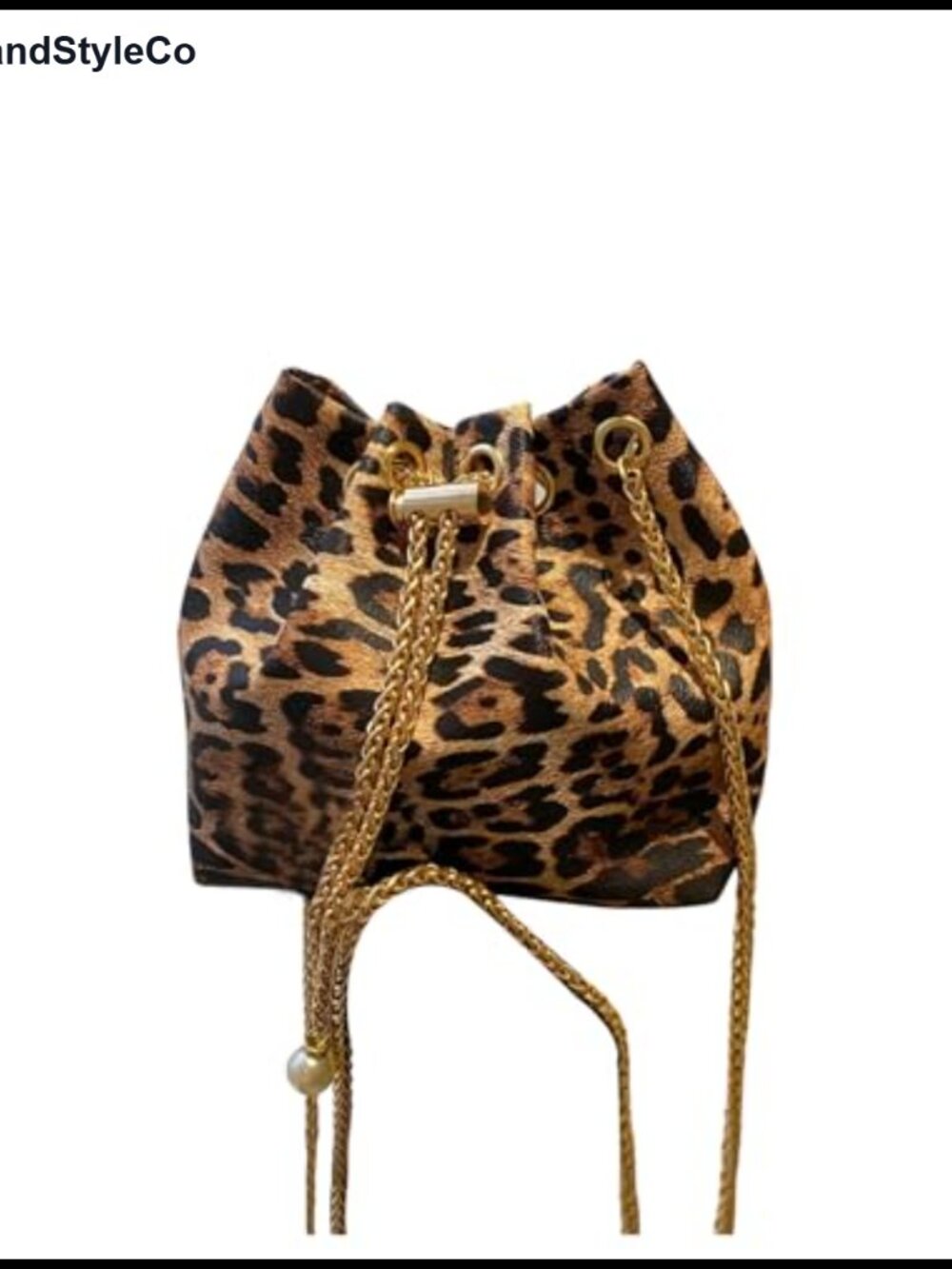 PU Leather Leopard Crossbody Bucket Bag Drawstring Chain Y2K Purse